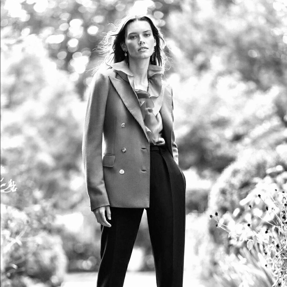 Ralph Lauren Spring ‘12 Collection Powder Blue Ruffle-Trim Silk Charmeuse Blouse - Picture 6 of 12